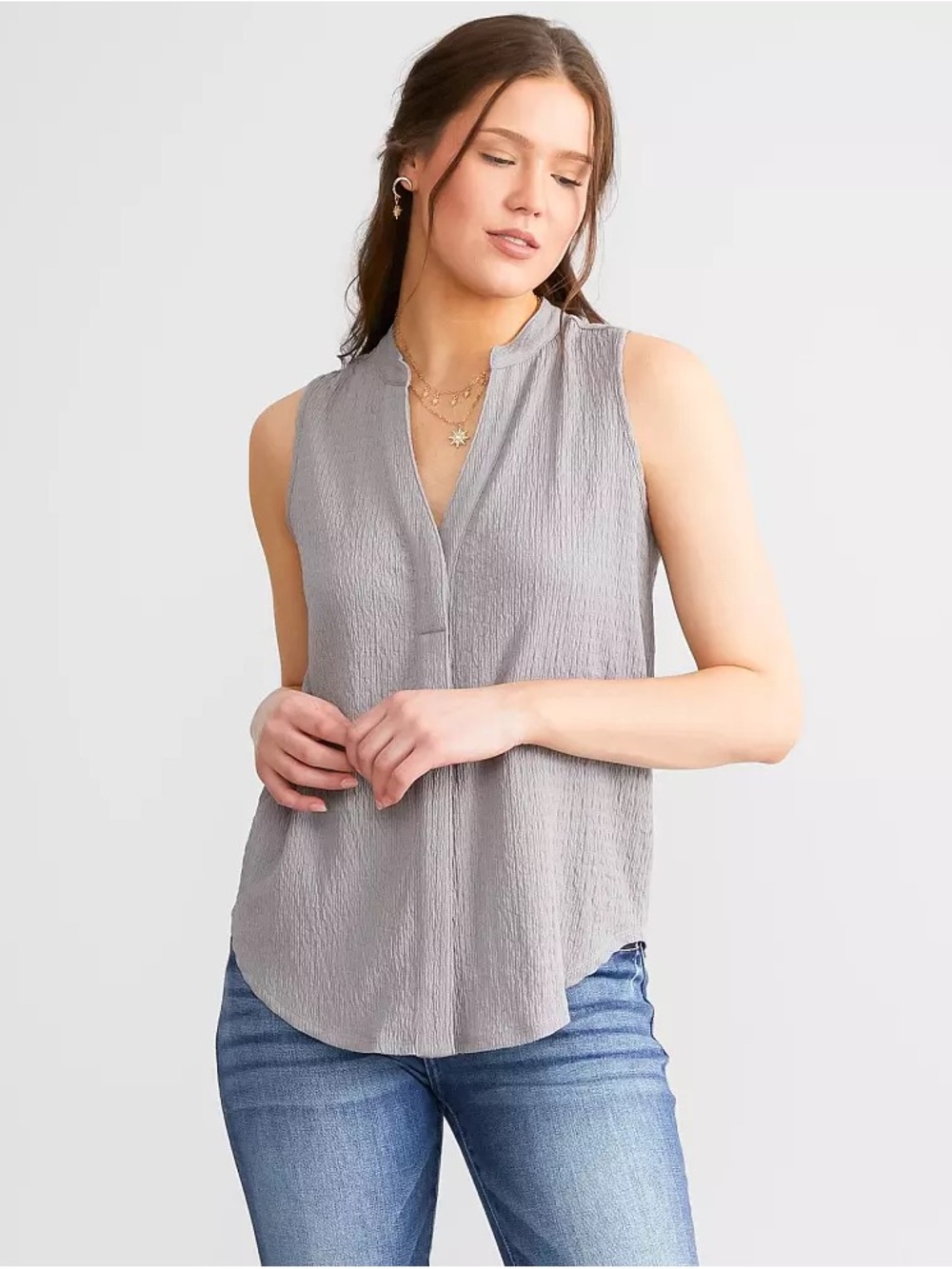 Buckle Grey Twist-Back Sleeveless Tank - Picture 8 of 11